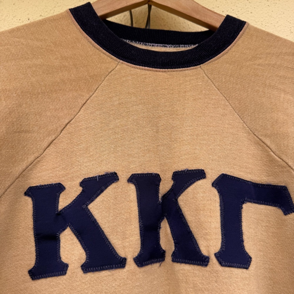 Vintage 50s 60s KKG Raglan Sweatshirt Tan Navy Sorority Fraternity Size Medium - Picture 7 of 13